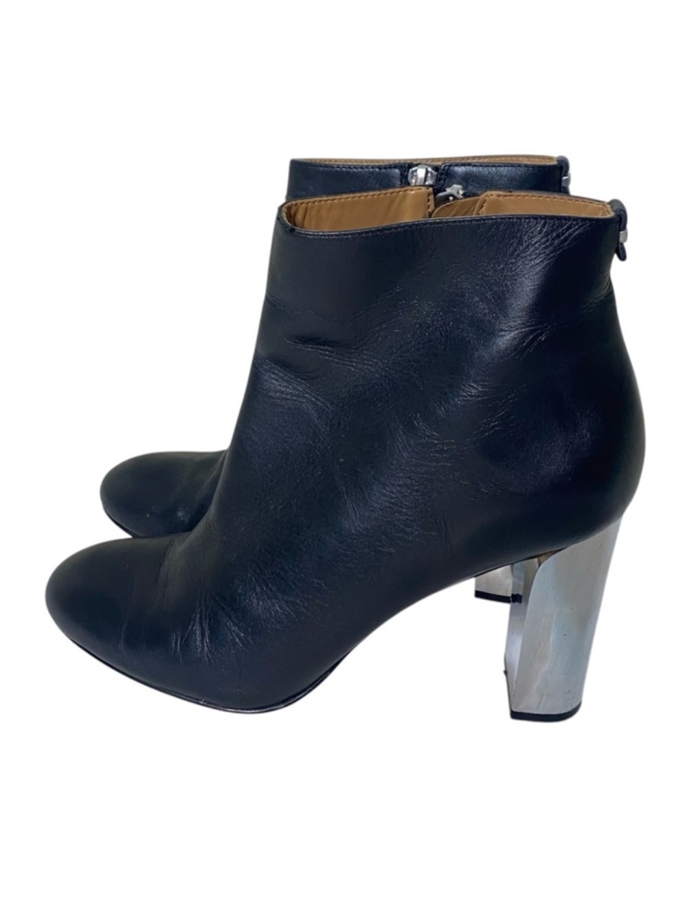 CALVIN KLEIN Savana Limited Edition Mirror Heel Black Leather Booties Sz 9 *Flaw